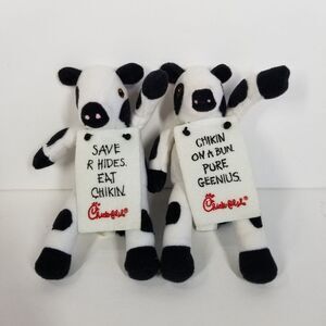 Set 2 Chick Fil A Cow Plush Chikin On A Bun, Save R Hides‎ Stuffed Animal 6" Toy
